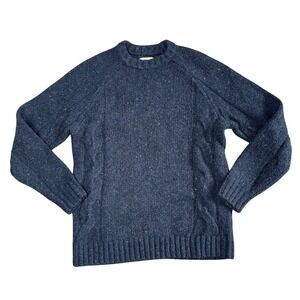 Taylor Stitch Sweater Mens 40 Blue Excellent Merino Alpaca Donegal Cable Knit